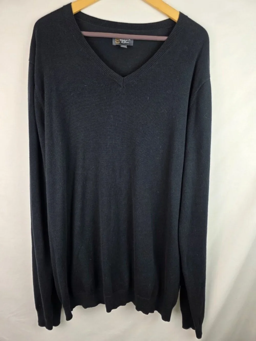 Wallin & Bros Mens Sweater Size XXL Navy Blue Cashmere Blend V-Neck Knit Top